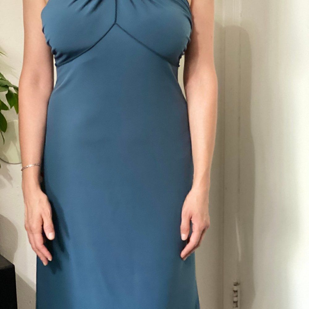 EUC Teal Knotted Front Halter Cocktail Midi Dress - Picture 5 of 14